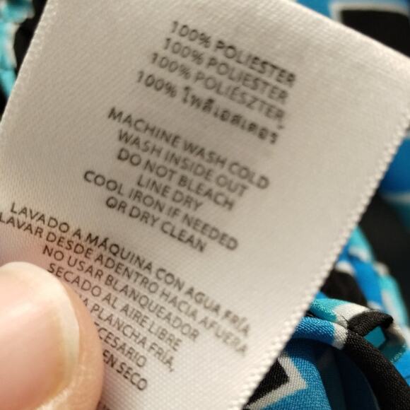 Michael Kors Women's Size Small Petite Blue Funky Retro Geometric Pattern Top - Picture 7 of 7